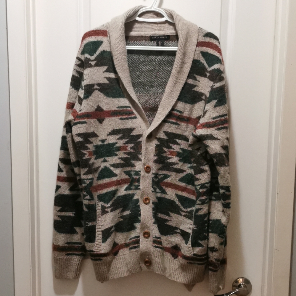 Men's Geometric Pattern Shawl Collar Cardigan